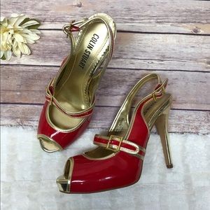 Colin Stuart Peep Toe Red and Gold Heels, Size 7